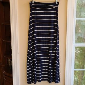 Navy and White Striped Stretch Maxi Skirt